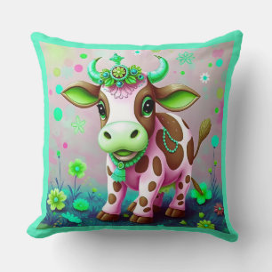 Pink Brown Cow Indian Accents Cushion