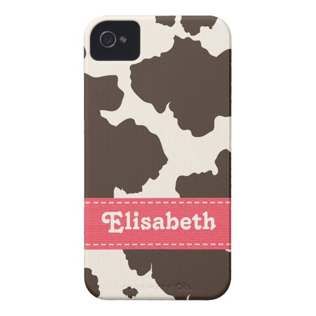 Pink Brown Cow Print iPhone 4 4s Case-Mate Cover (Back)