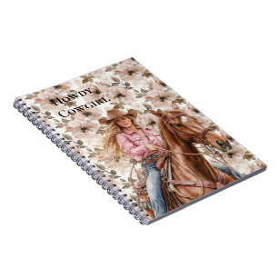 Pink Brown Cowgirl Horse Southwestern Floral Notebook