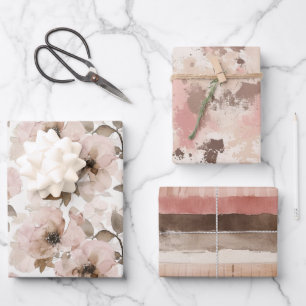 Pink Brown Cowgirl Southwestern Floral Birthday Wrapping Paper Sheet