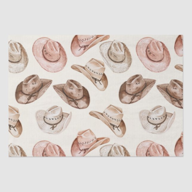 Pink Brown Cowgirl Southwestern Hats Birthday Tissue Paper (Front)
