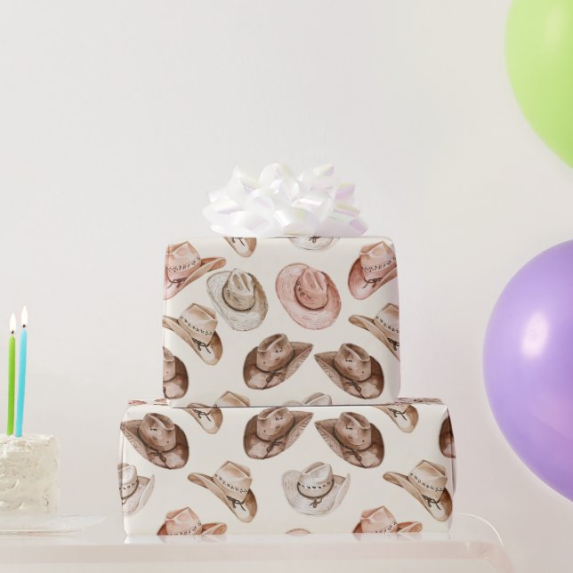 Pink Brown Cowgirl Southwestern Hats Birthday Wrapping Paper (Party Gifts)