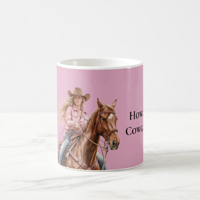 Pink Brown Cowgirl Southwestern Horse Blonde Coffee Mug (Center)