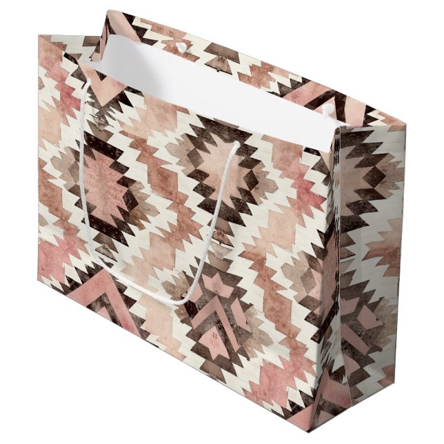 Pink Brown Cowgirl Southwestern Tribal Birthday Large Gift Bag (Front Angled)