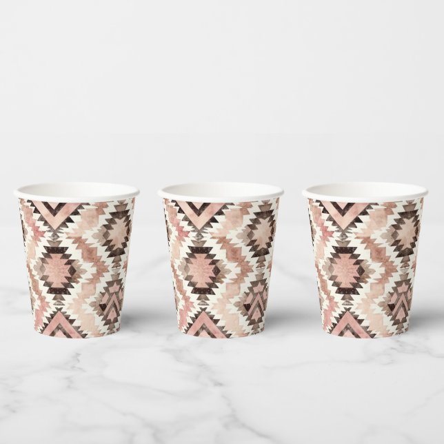 Pink Brown Cowgirl Southwestern Tribal Birthday Paper Cups (Multi)