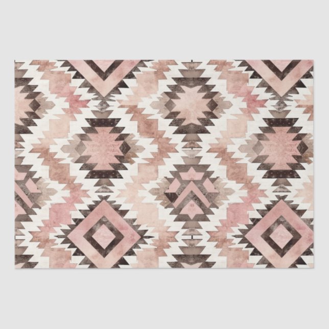 Pink Brown Cowgirl Southwestern Tribal Birthday Tissue Paper (Front)