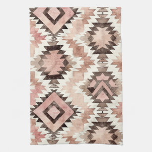 Pink Brown Cowgirl Southwestern Tribal Tea Towel