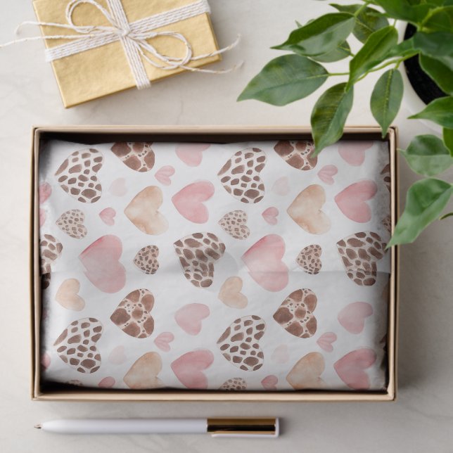 Pink Brown Cream Leopard Animal Hearts Birthday Tissue Paper (Gift)