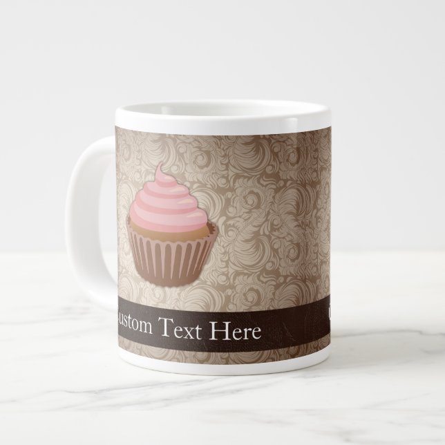 Pink/Brown Cupcake Large Coffee Mug (Front Left)