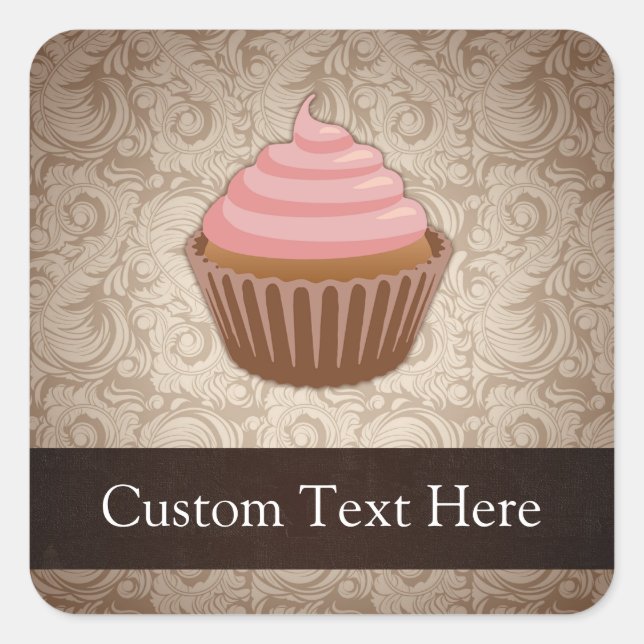 Pink/Brown Cupcake Square Sticker (Front)