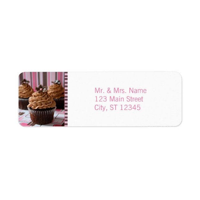 Pink & Brown Cupcakes Return Address Label (Front)