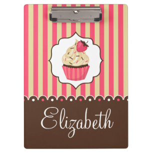 Pink & Brown Cute Cupcake With Custom Name Clipboard
