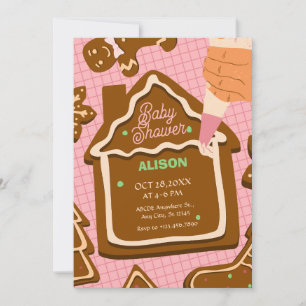 Pink brown cute Gingerbread baby shower  Invitation