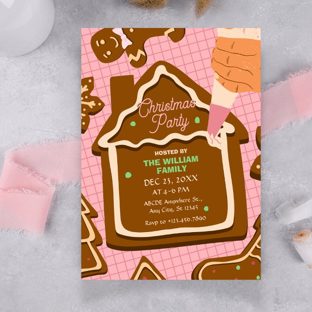 Pink brown cute Gingerbread christmas party Invitation (Creator Uploaded)