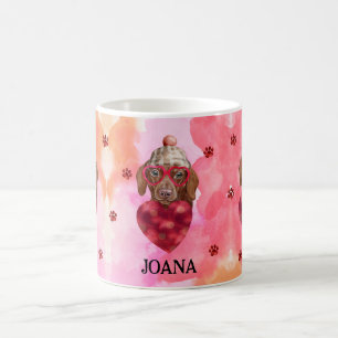 Pink Brown Dachshund Valentine's Day Gift Dog Coffee Mug