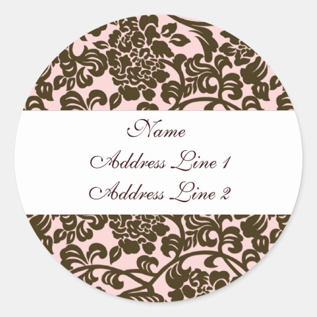 Pink Brown Damask Address Labels (Front)