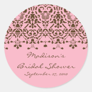 Pink & Brown Damask Bride Shower Sticker