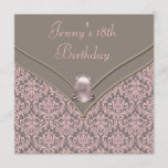 Pink Brown Damask Girls 18th Birthday Party Invitation<br><div class="desc">Pretty pink and brown damask girl's 18th birthday party invitation template. This pretty pink and brown damask birthday party invitation is easily customised for your event by simply choosing the "Customise it!" button to begin adding your event details, font style, font size & colour, and wording. Please note - all...</div>