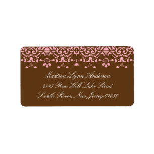 Pink/Brown Damask Lace Return Address Label