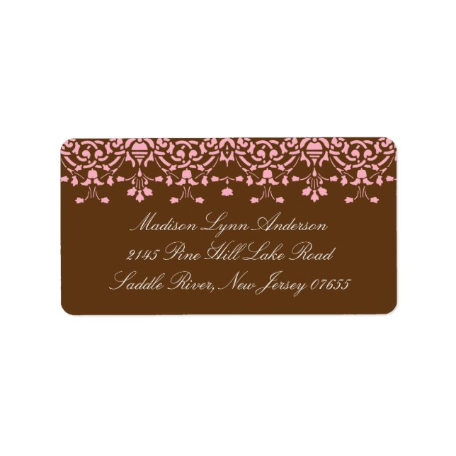 Pink/Brown Damask Lace Return Address Label (Front)