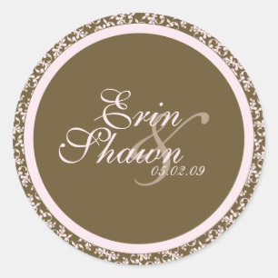 Pink & Brown Damask TEMPLATE Classic Round Sticker