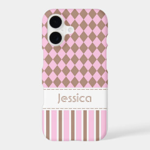 Pink & Brown Diamonds & Stripes Custom
