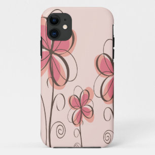 Pink & Brown Doodle Flowers Design iPhone 11 Case