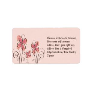Pink & Brown Doodle Flowers Design Label
