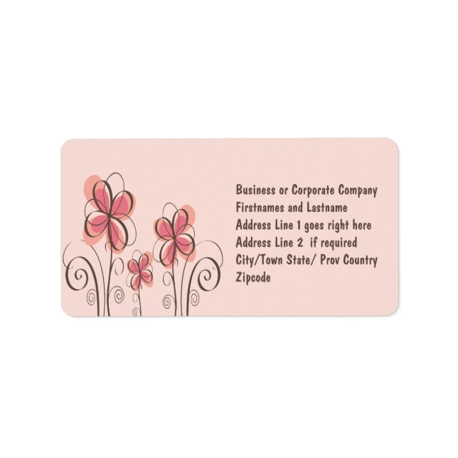 Pink & Brown Doodle Flowers Design Label (Front)
