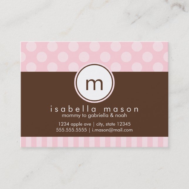Pink & Brown Dots & Stripes Mummy Card (Front)