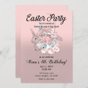 Pink Brown Easter Egg Hunt Spring Birthday Party Invitation