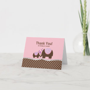 Pink & Brown Elephant Thank You Note Card