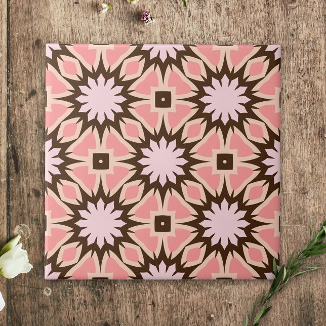 Pink & Brown Ethnic Mosaic Geometric Pattern Ceramic Tile (Creator Uploaded)