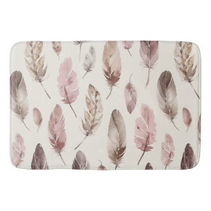 Pink Brown Feathers  Bath Mat