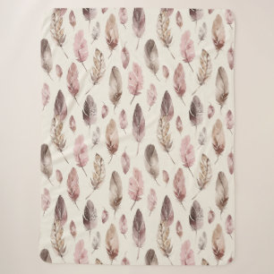 Pink Brown Feathers  Sherpa Blanket