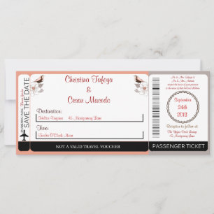 Pink/Brown Floral Boarding Pass Wedding Invitation