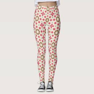 Pink Brown Floral Geometric Pattern Leggings