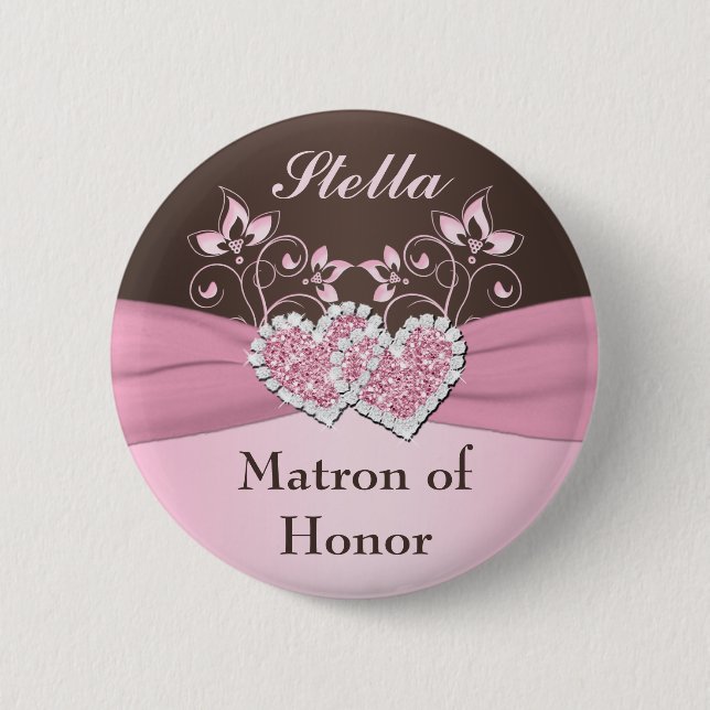 Pink, Brown Floral Matron of Honour Pin (Front)