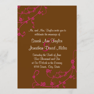 Pink & Brown Floral Swirl Wedding Invitation