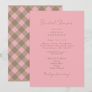 Pink & Brown Gingham Bridal Shower Invitation