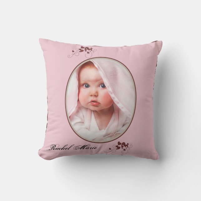 Pink Brown Giraffe Baby Keepsake Pillow (Front)