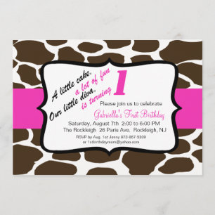 Pink & Brown Giraffe Girls First Birthday Invite