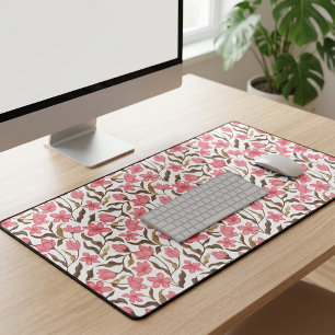 Pink Brown Gold Watercolor Wildflower Desk Mat