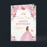 Pink Brown Hair Girl Sweet Sixteen Birthday Card<br><div class="desc">This elegant and glamourous sweet sixteen birthday card can be personalised with a name or title such as daughter, granddaughter, niece, friend etc. The design features a beautiful princess with brown hair in a blush pink ball gown. The text combines handwritten script and modern sans serif fonts for a classy...</div>