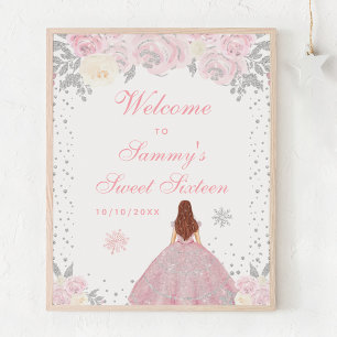 Pink Brown Hair Girl Sweet Sixteen Welcome Poster