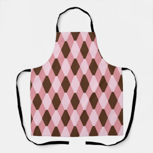 Pink Brown Harlequin Diamond Pattern Apron