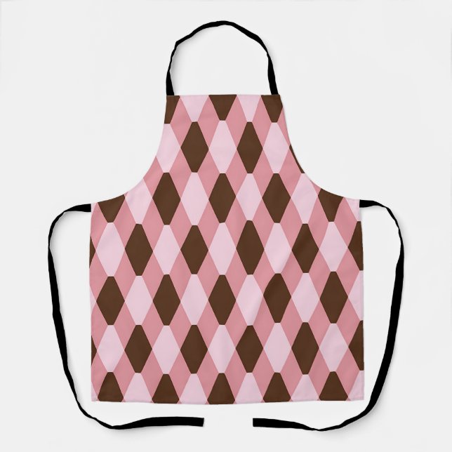 Pink Brown Harlequin Diamond Pattern Apron (Front)