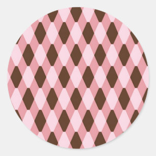 Pink Brown Harlequin Diamond Pattern Classic Round Sticker