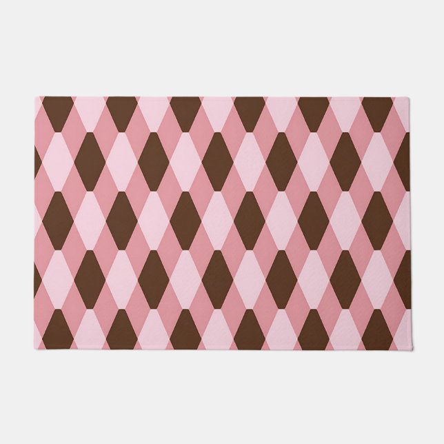Pink Brown Harlequin Diamond Pattern Doormat (Front)
