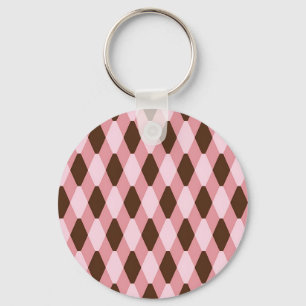 Pink Brown Harlequin Diamond Pattern Key Ring